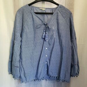 Rocks & Indigo Puff Sleeve Blouse Prairie Boho Lagenlook Cowgirl Size XL